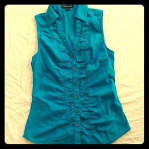 Express sleeveless button down top bright blue